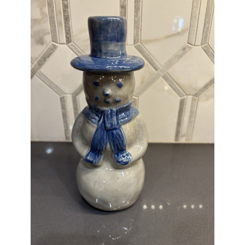 Vintage Beaumont Brothers Pottery BBP Snowman Salt Glazed 8in Blue Grey Top Hat